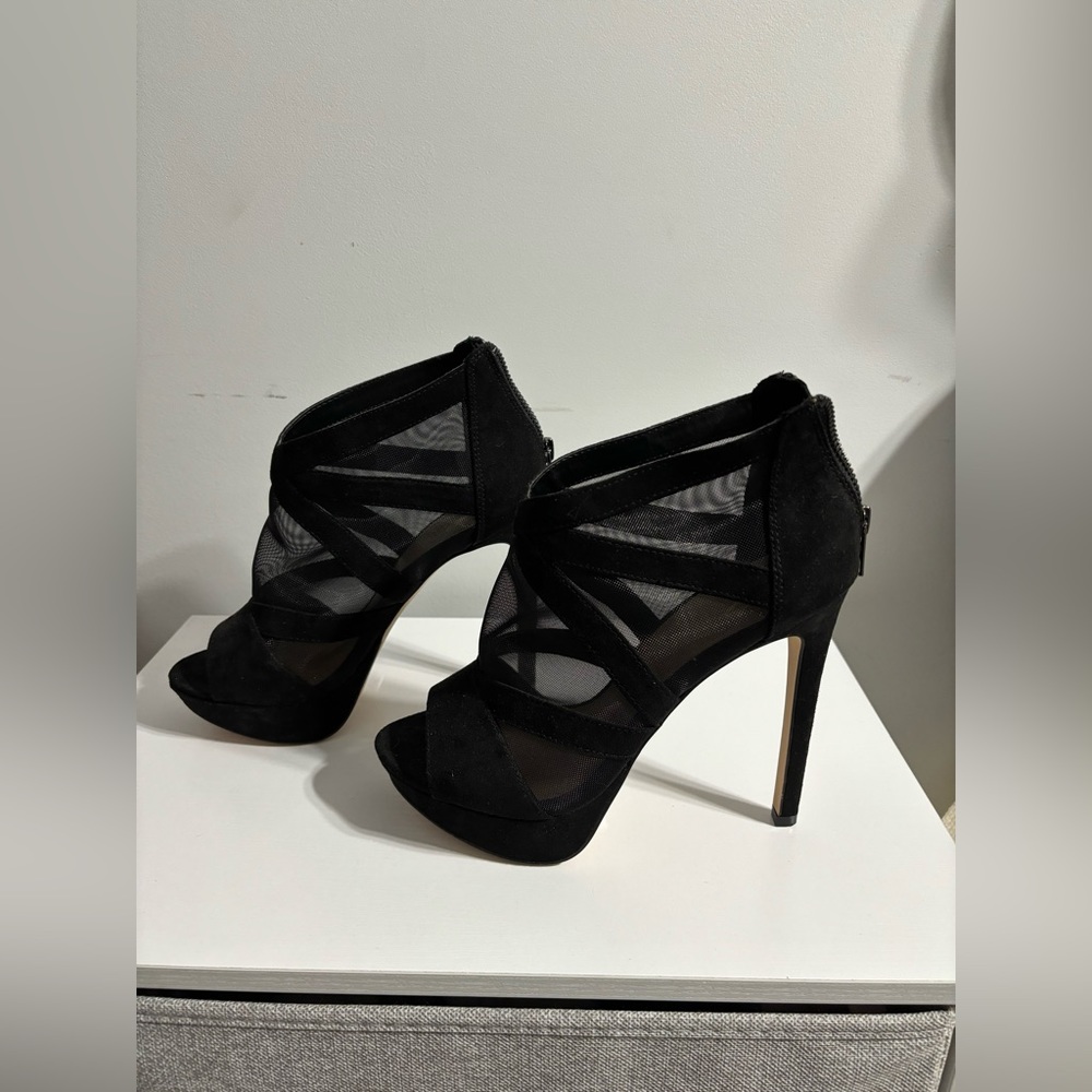 Stunning mesh and suede heeled open toed booties